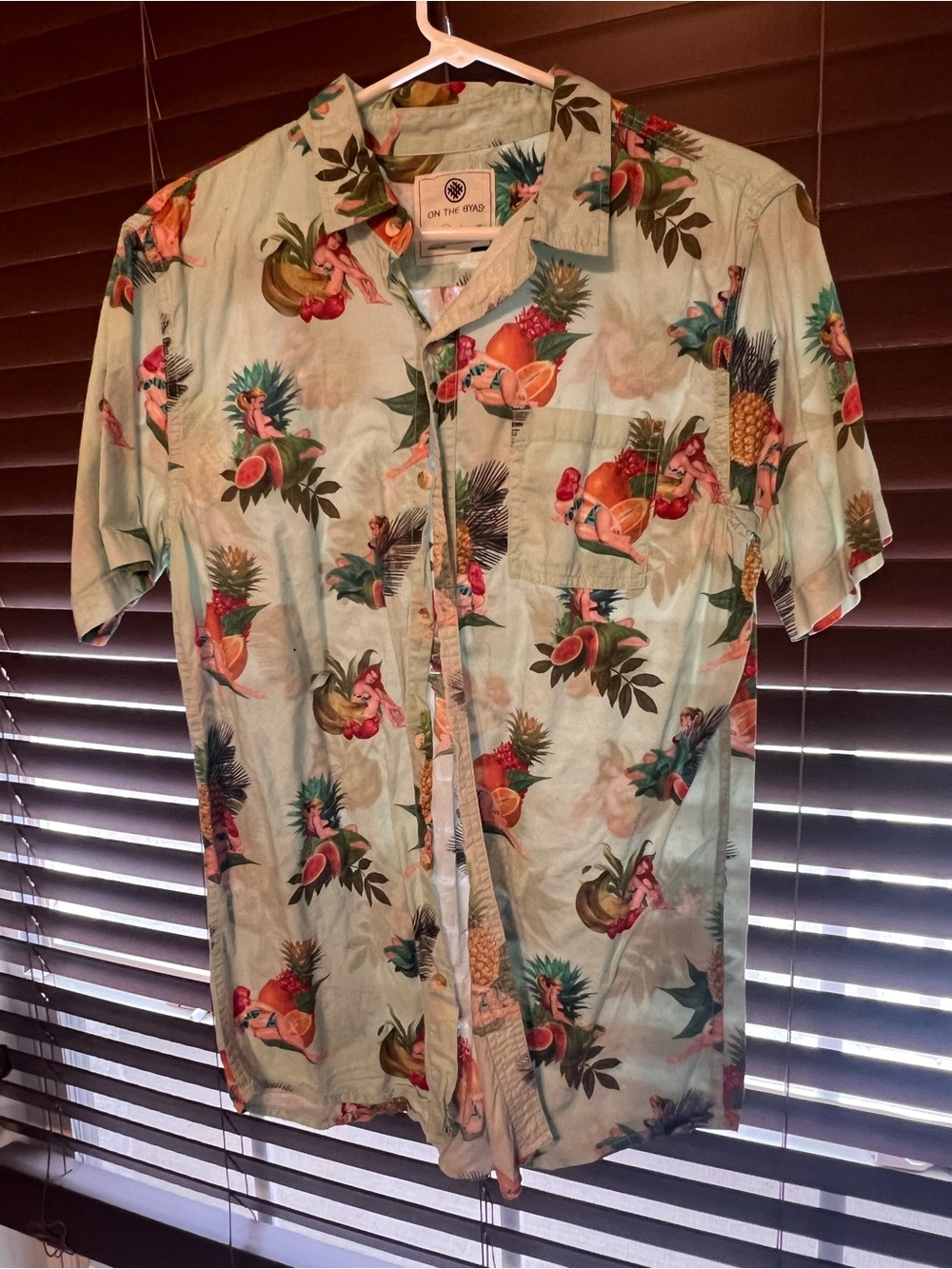 On The Byas Men's Mint Green Tropical Pinup Shirt